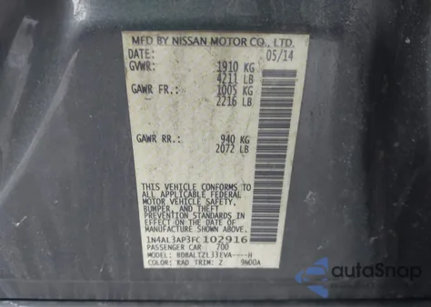 2015 Nissan Altima 2.5 Sl z USA, uszkodzony, nr VIN 1N4AL3AP3FC102916